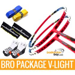 Bro Package V-LIGHT : 2 pieces Apacs Virtuoso Light RED + 2 pieces Karakal grips + 2 Fabric covers + 2 pairs socks