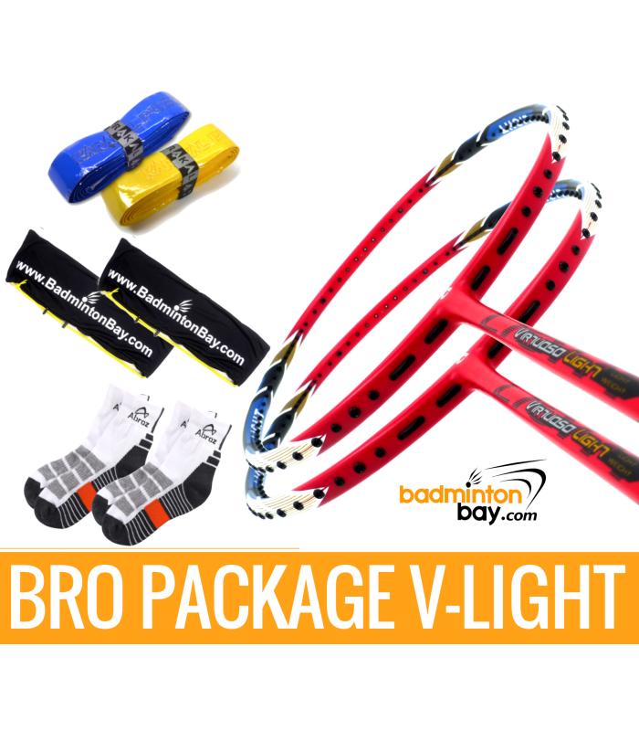 Bro Package V-LIGHT : 2 pieces Apacs Virtuoso Light RED + 2 pieces Karakal grips + 2 Fabric covers + 2 pairs socks