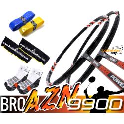 Bro Package AZN9900: 2x Abroz Nano 9900 Power (5U) Badminton Racket + 2 pcs Karakal Grips + 2 Velvet Bags + 2 pairs socks