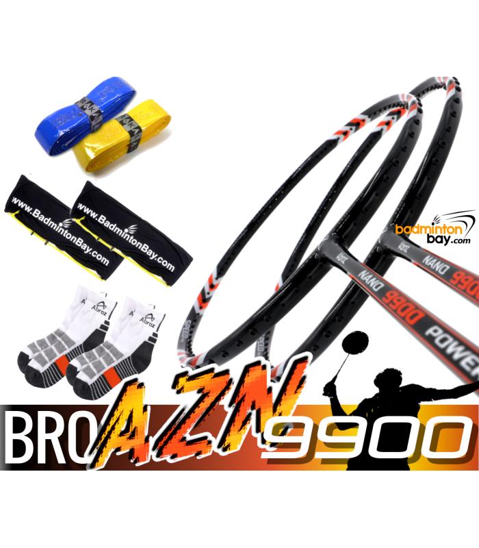 Bro Package AZN9900: 2x Abroz Nano 9900 Power (5U) Badminton Racket + 2 pcs Karakal Grips + 2 Fabric Bags + 2 pairs socks