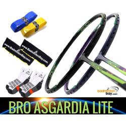Bro Package Asgardia Lite : 2 pieces Apacs Asgardia Lite Badminton Racket + 2 pcs Karakal Grips + 2 Fabric Bags + 2 pairs socks