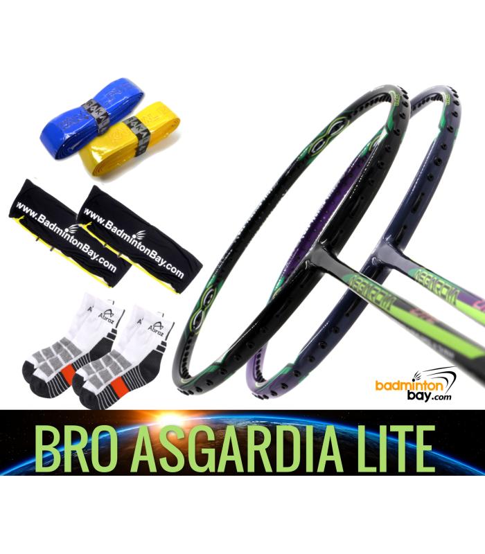 Bro Package Asgardia Lite : 2 pieces Apacs Asgardia Lite Badminton Racket + 2 pcs Karakal Grips + 2 Fabric Bags + 2 pairs socks