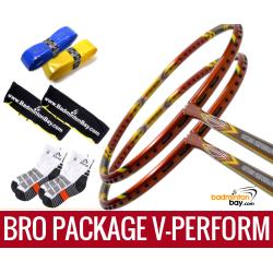 Bro Package V-PERFORM: 2 pieces Apacs Virtuoso Performance Orange 3U Badminton Racket + 2 pieces Karakal Grips +  2 Fabric Covers + 2 pairs socks