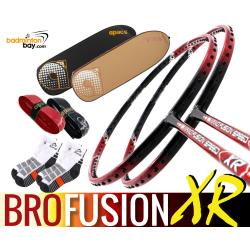 Bro Package FUSION XR: 2x Apacs Nano Fusion Speed XR Badminton Racket + 2 pcs Karakal Grips + 2 Fabric Bags + 2 pairs socks