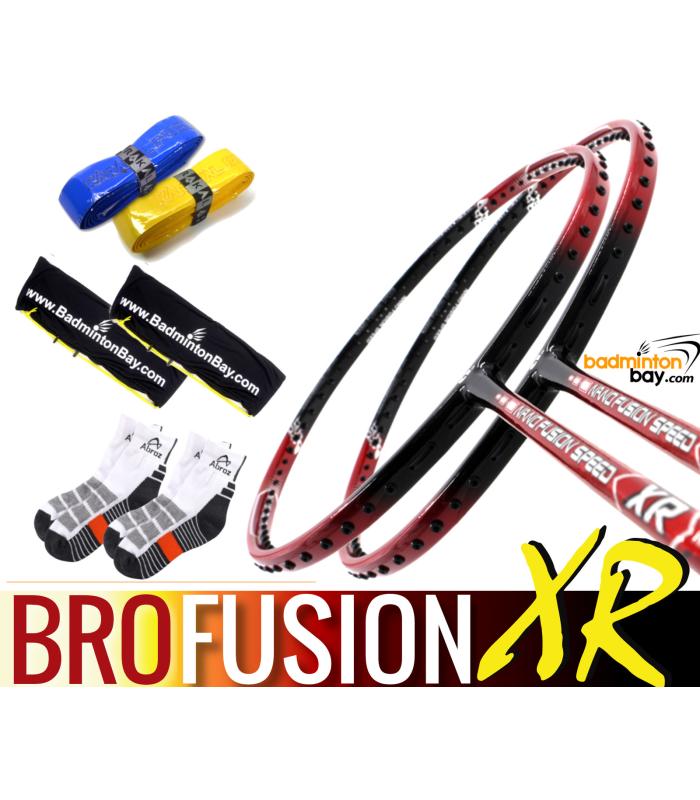 Bro Package FUSION XR: 2x Apacs Nano Fusion Speed XR Badminton Racket + 2 pcs Karakal Grips + 2 Fabric Bags + 2 pairs socks