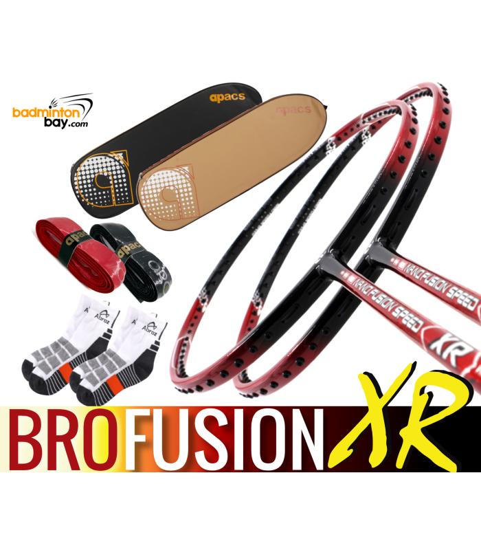 Bro Package FUSION XR: 2x Apacs Nano Fusion Speed XR Badminton Racket + 2 pcs Karakal Grips + 2 Fabric Bags + 2 pairs socks