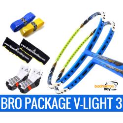 Bro Package V-LIGHT III: 2 pieces Apacs Virtuoso Light BLUE GREEN + 2 pieces Karakal grips + 2 Fabric covers + 2 pairs socks