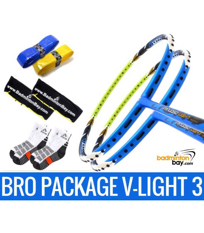 Bro Package V-LIGHT III: 2 pieces Apacs Virtuoso Light BLUE GREEN + 2 pieces Karakal grips + 2 Fabric covers + 2 pairs socks