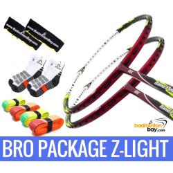 Bro Package Z-LIGHT: 2 pieces Abroz Nano Power Z-Light 6U Badminton Racket + 4 pieces Abroz PU Grips + 2 Fabric covers + 2 pairs socks