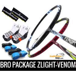 Bro Package ZLIGHT-VENOM: Abroz Z-Light + Abroz Venom II Badminton Rackets + 4 pieces Abroz PU Grips + 2 Fabric covers + 2 pairs socks
