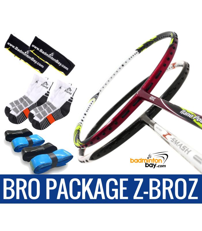 Bro Package Z-BROZ: Abroz Nano Power Z-Light + Abroz Nano Power Z-Smash Badminton Rackets + 4 pieces Abroz PU Grips + 2 Fabric covers + 2 pairs socks