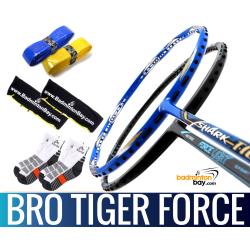 Bro Package TIGER FORCE: Abroz Shark Tiger + Abroz Nano Power Force Light Badminton Racket + 2 pcs Karakal Grips + 2 Fabric Bags + 2 pairs socks