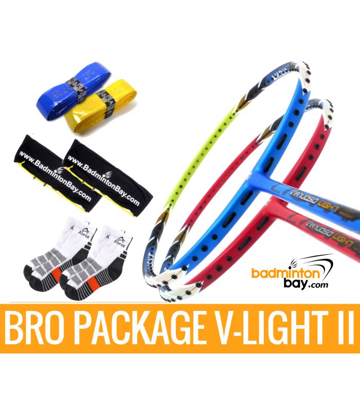 Bro Package V-LIGHT II: Apacs Virtuoso Light RED & Apacs Virtuoso Light BLUE GREEN + 2 pieces Karakal grips + 2 Fabric covers + 2 pairs socks