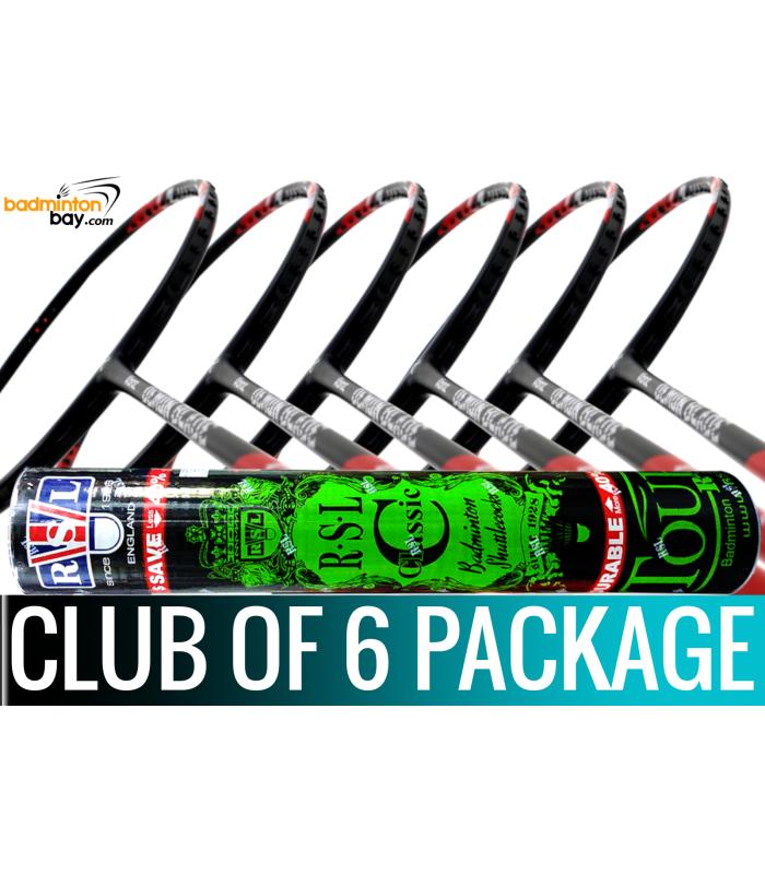 Club Package - 1 Tube RSL Classic Shuttlecocks + 6 pieces rackets - Abroz Demon Blade 1000 Black Red Badminton Racket (5U)