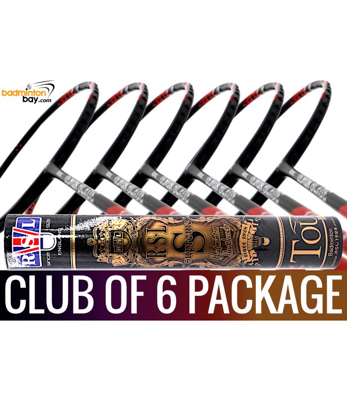 Club Package - 1 Tube RSL Supreme Shuttlecocks + 6 pieces rackets - Abroz Demon Blade 1000 Black Red Badminton Racket (5U)