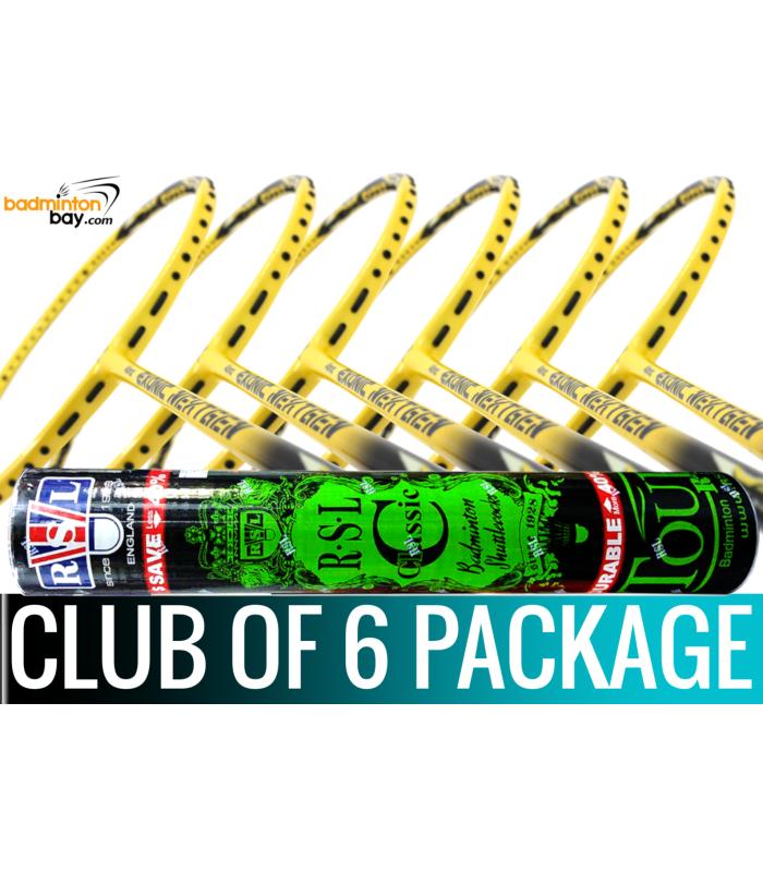 Club Package - 1 Tube RSL Classic Shuttlecocks + 6 pieces rackets - Abroz Exonic Nextgen Yellow Black Badminton Racket (5U) Club Package - 1 Tube RSL Classic Shuttlecocks + 6 pieces rackets - Abroz Exonic Nextgen Yellow Black Badminton Racket (5U)