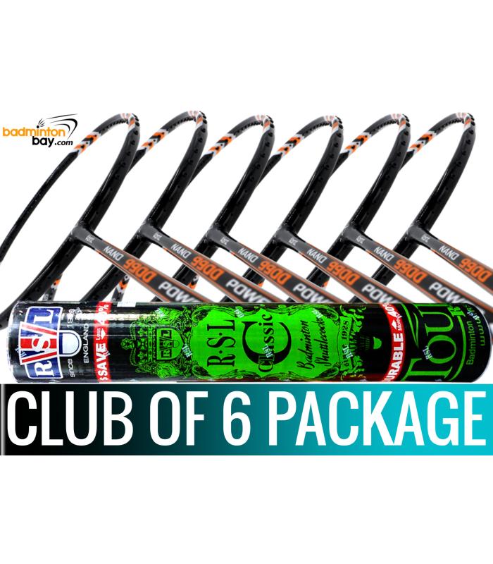 Club Package - 1 Tube RSL Classic Shuttlecocks + 6 pieces rackets - Abroz Nano 9900 Power Badminton Racket (5U)