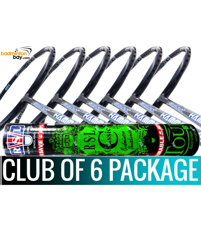 Club Package - 1 Tube RSL Classic Shuttlecocks + 6 pieces rackets - Abroz Shark Hammerhead Badminton Racket (6U)