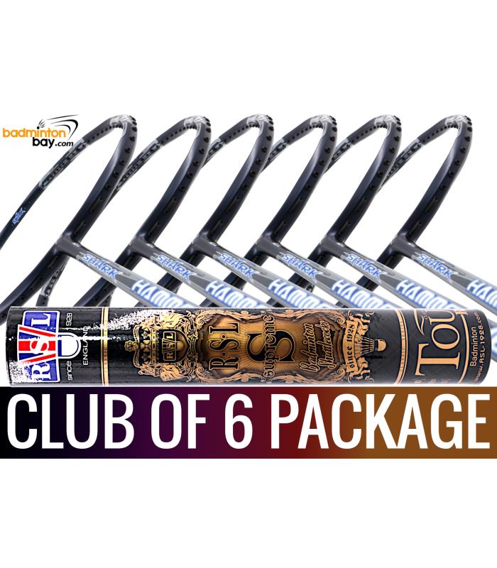 Club Package - 1 Tube RSL Supreme Shuttlecocks + 6 pieces rackets - Abroz Shark Hammerhead Badminton Racket (6U)