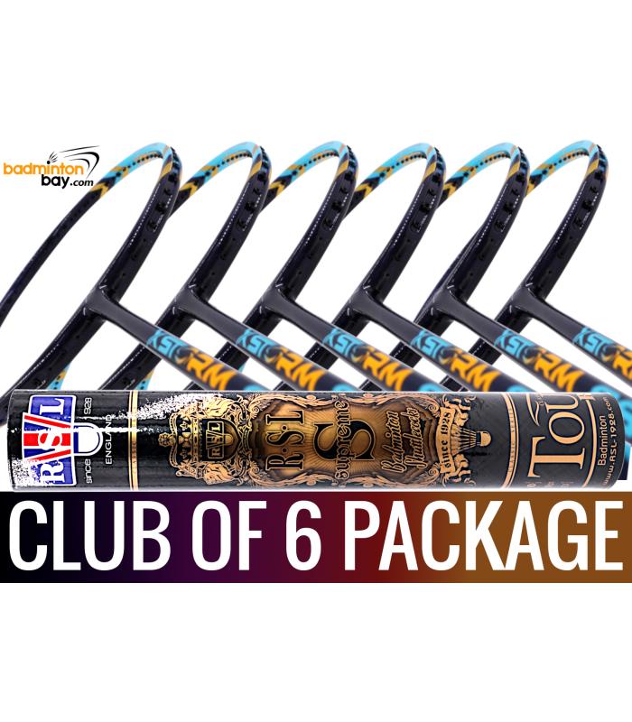 Club Package - 1 Tube RSL Supreme Shuttlecocks + 6 pieces rackets - Abroz XStorm 88 Badminton Racket (6U)