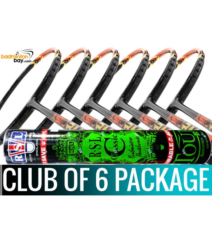 Club Package - 1 Tube RSL Classic Shuttlecocks + 6 pieces rackets - Abroz XStorm 99 Orange Badminton Racket (6U)