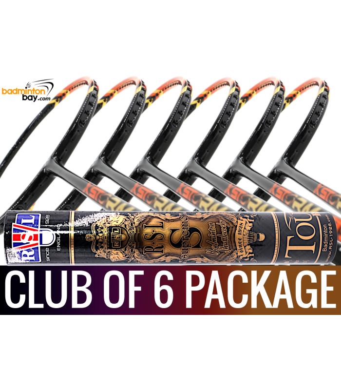 Club Package - 1 Tube RSL Supreme Shuttlecocks + 6 pieces rackets - Abroz XStorm 99 Orange Badminton Racket (6U)