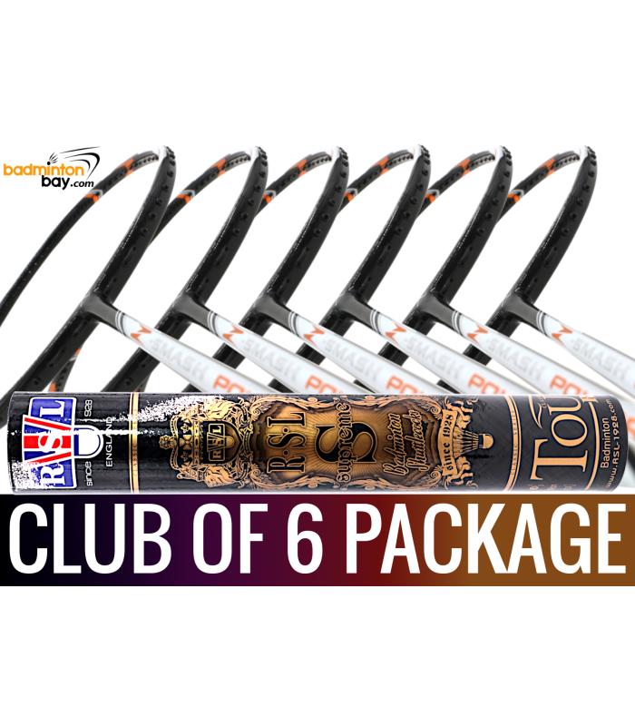 Club Package - 1 Tube RSL Supreme Shuttlecocks + 6 pieces rackets - Abroz Z-Smash Power Badminton Racket (6U)