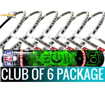 Club Package - 1 Tube RSL Classic Shuttlecocks + 6 pieces rackets - Apacs EdgeSaber 10 White Badminton Racket (4U)