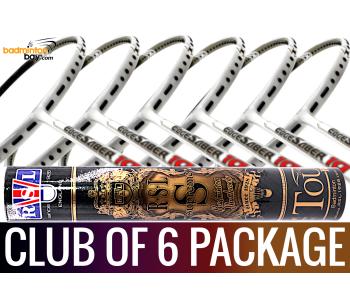 Club Package - 1 Tube RSL Supreme Shuttlecocks + 6 pieces rackets - Apacs EdgeSaber 10 White Badminton Racket (4U)