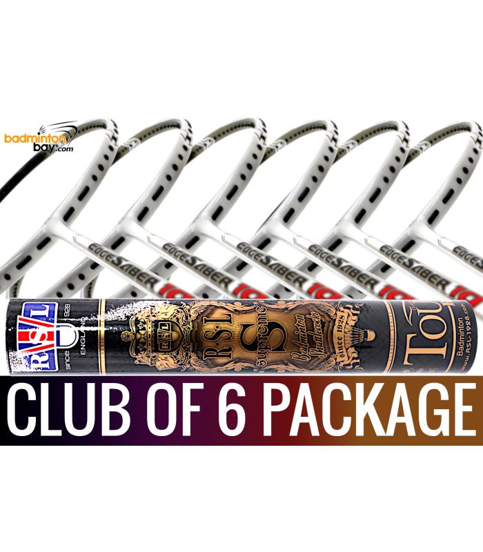 Club Package - 1 Tube RSL Supreme Shuttlecocks + 6 pieces rackets - Apacs EdgeSaber 10 White Badminton Racket (4U)