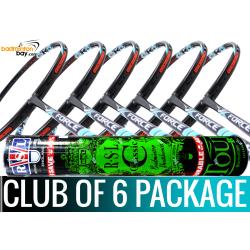 Club Package - 1 Tube RSL Classic Shuttlecocks + 6 pieces rackets - Apacs Force II Max Dark Grey Badminton Racket (4U)