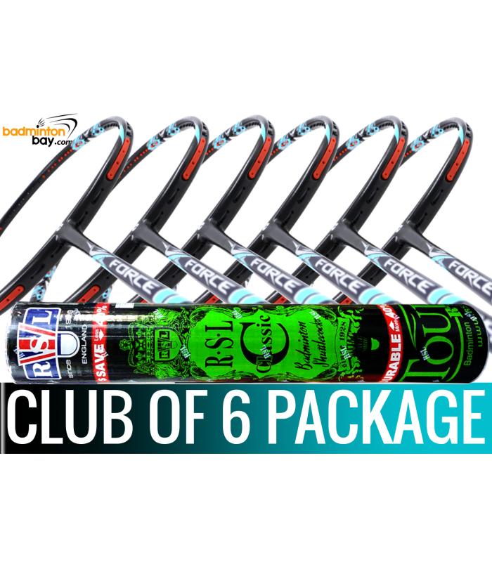 Club Package - 1 Tube RSL Classic Shuttlecocks + 6 pieces rackets - Apacs Force II Max Dark Grey Badminton Racket (4U)