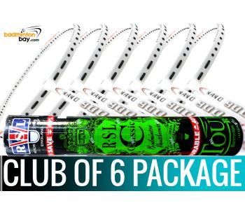 Club Package - 1 Tube RSL Classic Shuttlecocks + 6 pieces rackets - Apacs Nano 900 Power White Badminton Racket (4U)