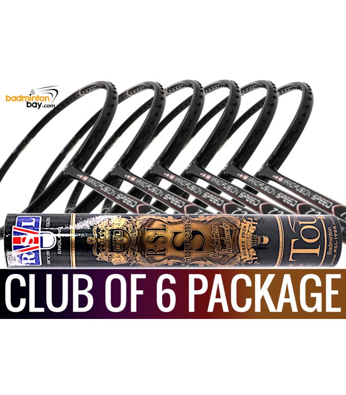 Club Package - 1 Tube RSL Supreme Shuttlecocks + 6 pieces rackets - Apacs Nano Fusion 722 Speed Black (6U) Badminton Racket
