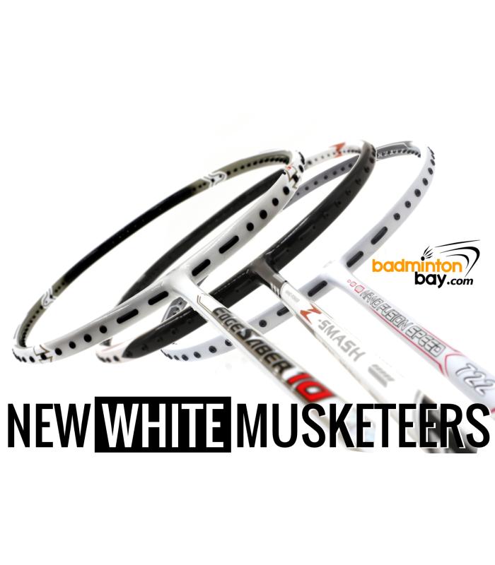 New WHITE Musketeers : 1x Abroz NP Z-Smash, 1x Apacs NFS 722 White ,1x Apacs Edgesaber 10 White Badminton Rackets