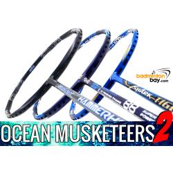Ocean Musketeers 2 : 1x Abroz Shark Hammerhead (6U), 1x Abroz Shark Tiger (6U) & 1x Apacs Blend Duo 88 Navy (6U) Badminton Racket