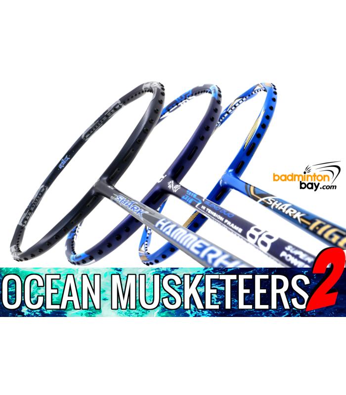 Ocean Musketeers 2 : 1x Abroz Shark Hammerhead (6U), 1x Abroz Shark Tiger (6U) & 1x Apacs Blend Duo 88 Navy (6U) Badminton Racket