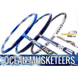 Ocean Musketeers : 1x Abroz Shark Tiger (6U), 1x Apacs Blend Duo 88 Navy (6U) 1x Yonex Nanoray 7 Cool White (4U-G5) Badminton Racket