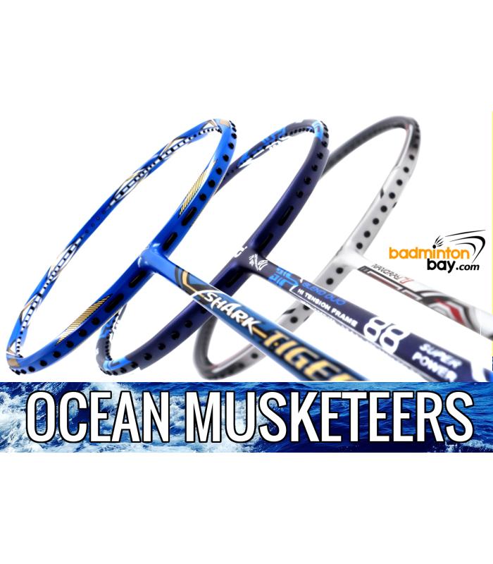 Ocean Musketeers : 1x Abroz Shark Tiger (6U), 1x Apacs Blend Duo 88 Navy (6U) 1x Yonex Nanoray 7 Cool White (4U-G5) Badminton Racket