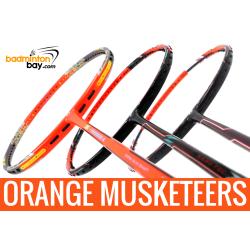 Orange Musketeers : 1x Apacs Z Vanguard II , 1x Flex Power Nano Tec Z Speed,  1x Apacs Zig Zag Speed III Orange Badminton Rackets