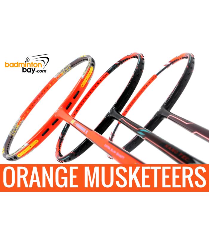 Orange Musketeers : 1x Apacs Z Vanguard II , 1x Flex Power Nano Tec Z Speed,  1x Apacs Zig Zag Speed III Orange Badminton Rackets