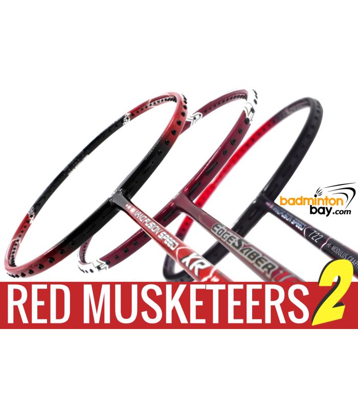 Red Musketeers 2 : 1x Apacs Nano Fusion 722 Speed Red, 1x Apacs Nano Fusion Speed XR,  1x Apacs Edgesaber 10 Red Badminton Rackets