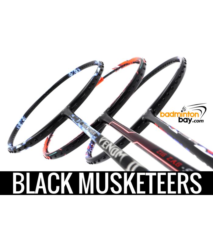 Black Musketeers : 1x Abroz Nano Power Venom II, 1x Yonex Astrox Lite 21i, 1x Apacs ZigZag Speed 3 Badminton Rackets