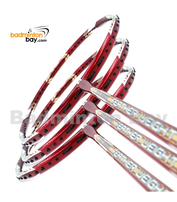 3 Pieces Rackets - Apacs Feather Weight X II Red Gold Badminton Racket (8U) Worlds Lightest Badminton Racket