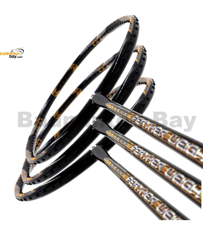 3 Pieces Rackets - Apacs Feather Weight X SPECIAL (XS) Black Gold Badminton Racket (8U) Worlds Lightest Badminton Racket