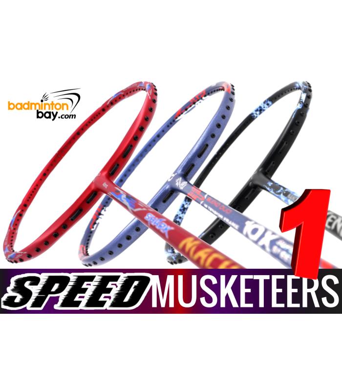 Speed Musketeers 1 : 1x Abroz Shark Mach II , 1x Apacs Blend Duo 10X , 1x Abroz Nano Power Venom II Badminton Rackets