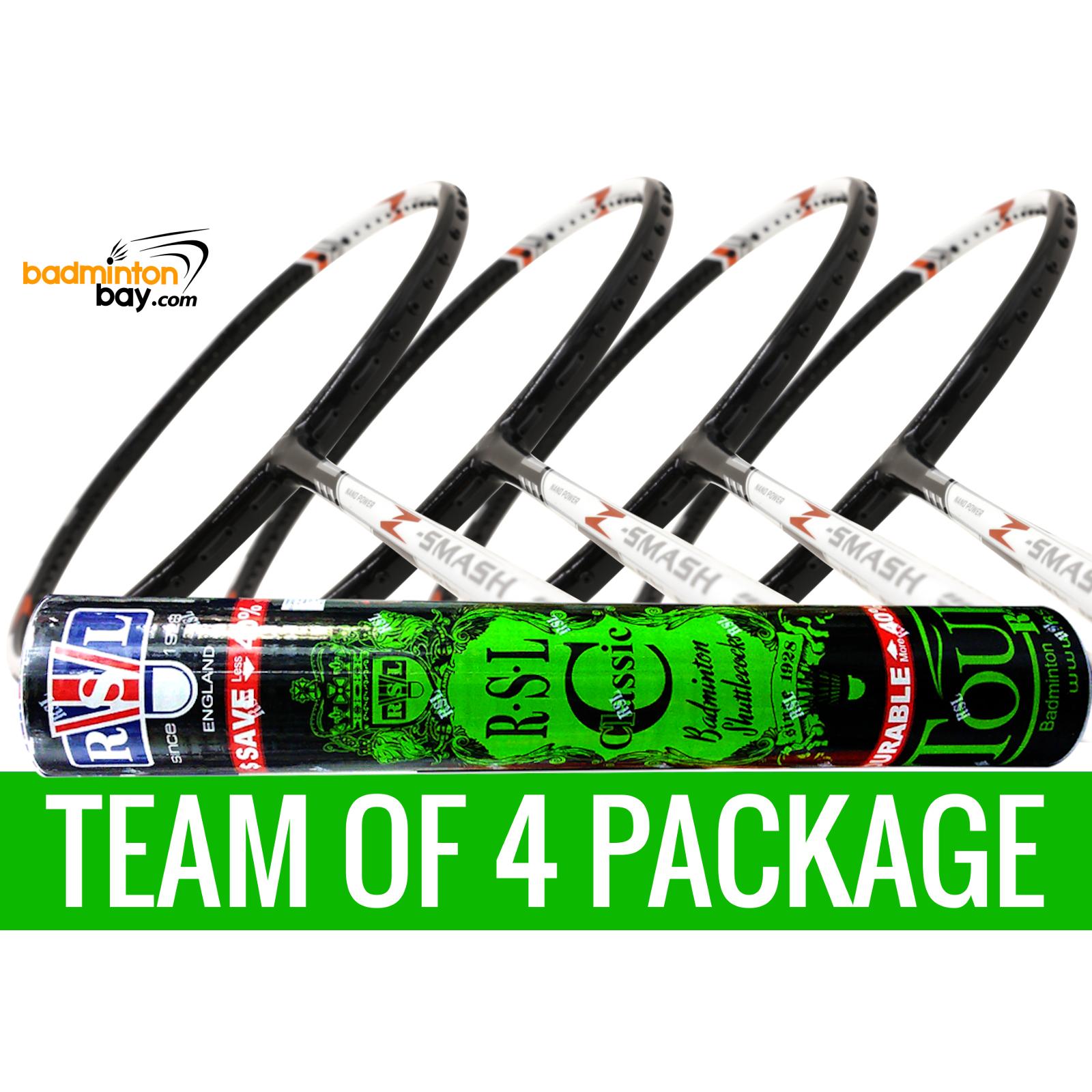 Team Package 1 Tube RSL Classic Shuttlecocks + 4 Rackets Abroz Nano