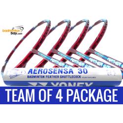 Team Package: 1 Tube Yonex AS30 Shuttlecocks + 4 Rackets - Apacs Feather Weight 55 Red 8U Badminton Racket