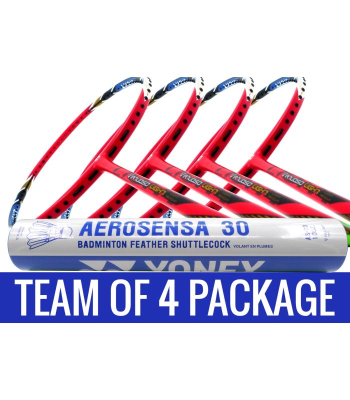 Team Package: 1 Tube Yonex AS30 Shuttlecocks + 4 Rackets - Apacs Virtuoso Light Red Badminton Racket