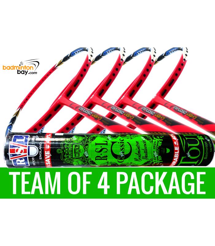 Team Package: 1 Tube RSL Classic Shuttlecocks + 4 Rackets - Apacs Virtuoso Light Red Badminton Racket